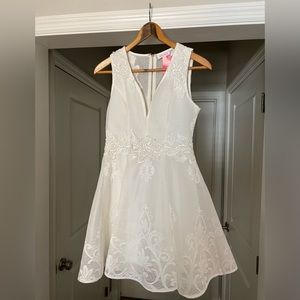 A’GACI White Lace Flare Dress Size: S